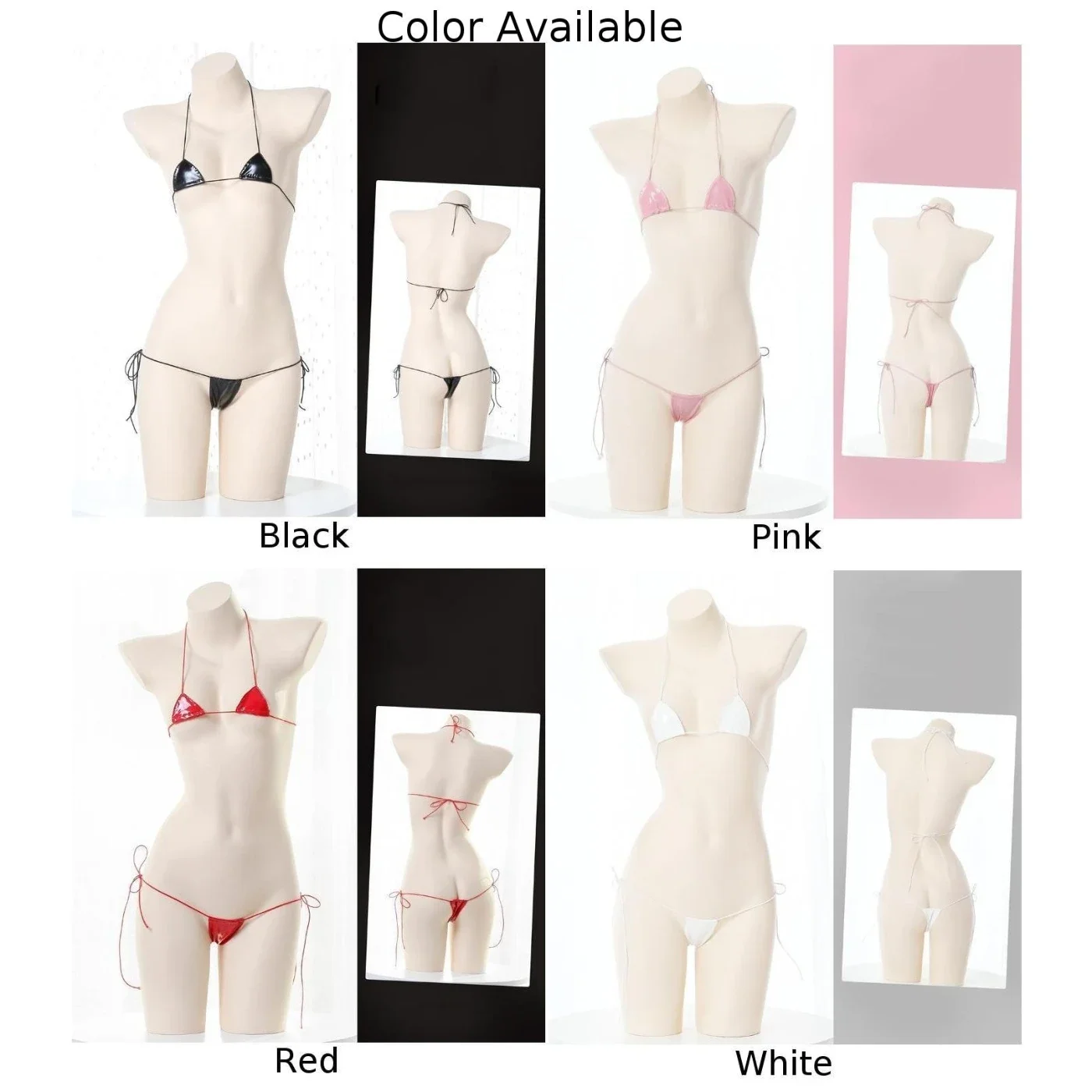 Lingerie seksi wanita Set Bra Bikini G-string tampilan basah Halter kulit paten berenda naik rendah pakaian dalam Set Lingerie Wanita