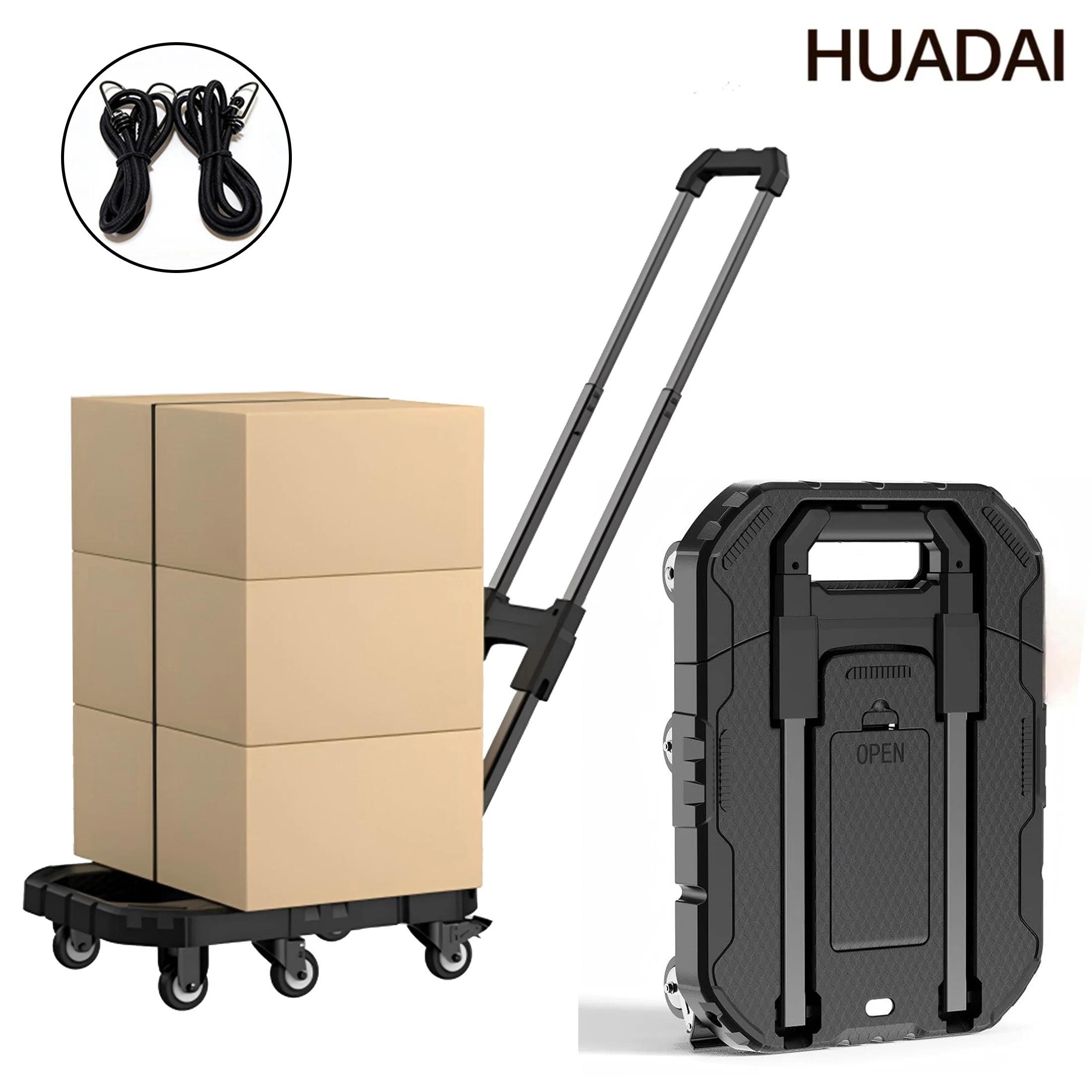Hand Truck 550Lbs, Folding Dolly Cart with 6 Wheels-Compact/Heavy-Duty,Portable Rolling Utility Cart for Moving Shopping Booth