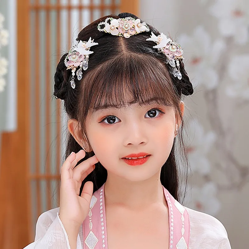 Adorable Swallow Design Hair Clips for Girls Chinese Style Hanfu Hair Accessories Summer Hair Crown Headpiece Traditional Gift