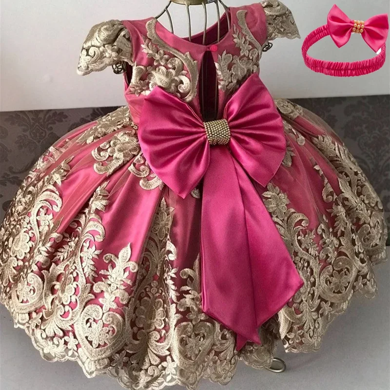 Newborn Baby Girls Dress Flower Lace Vintage Girl Dresses Christmas Birthday Party Tutu Gown Infant Snow White Princess Dress