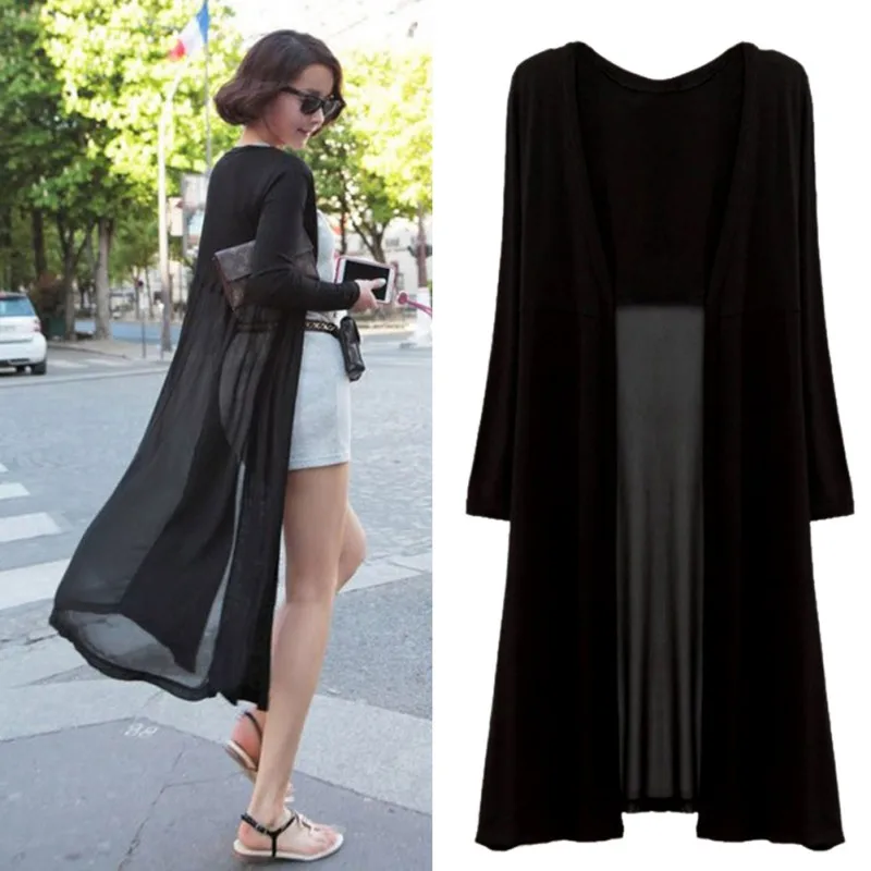 Womens Long Cardigan Summer Fall Casual Draped Open Front Lightweight Long Sleeve Cardigan Duster