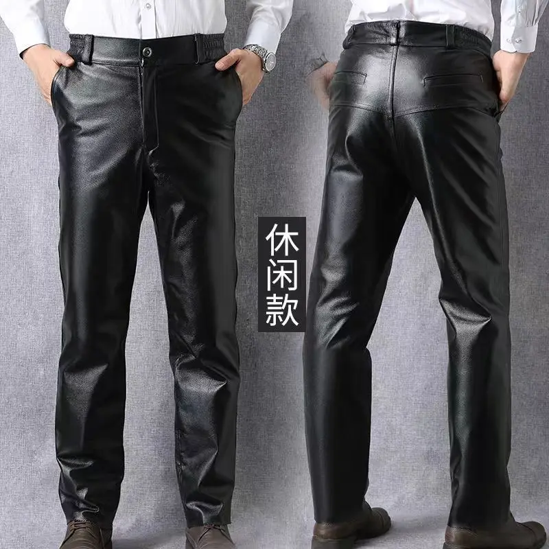 

30-43 Genuine Leather Goatskin Leather Pants Men's Brand Motorcycle Leather Pants Warm Windproof Men Plus Size Trousers