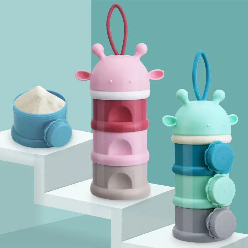 Caja portátil de almacenamiento de alimentos para bebés estilo oso de 3/4 capas, caja de almacenamiento de alimentos para bebés con múltiples aberturas, contenedor de aperitivos para niños con dibujos de cereales