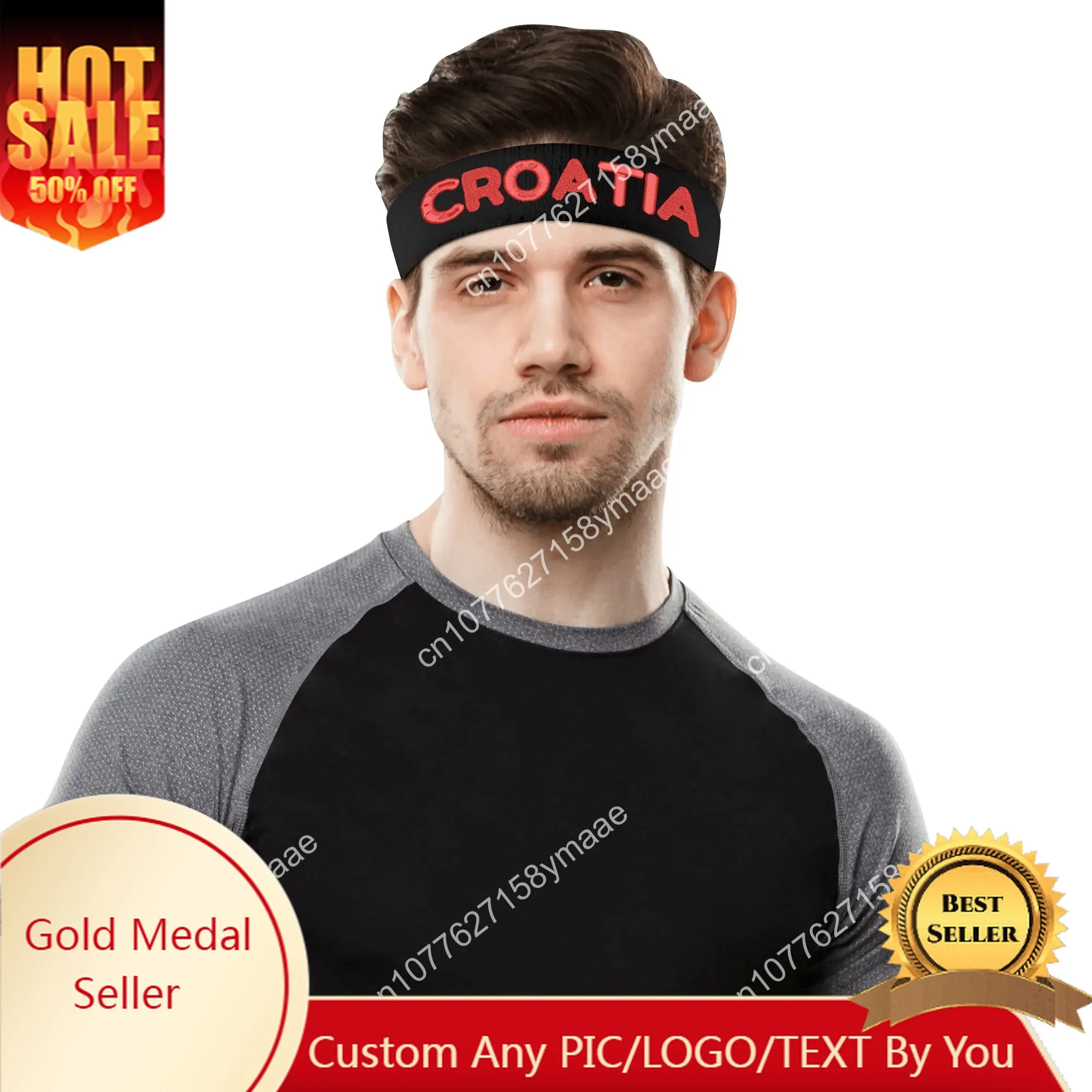 Croatia Flag Embroidered Sports Headband Mens Womens Sweatband Bandana Fitness Sweat Absorb Band DIY Name & Team Name & Colors