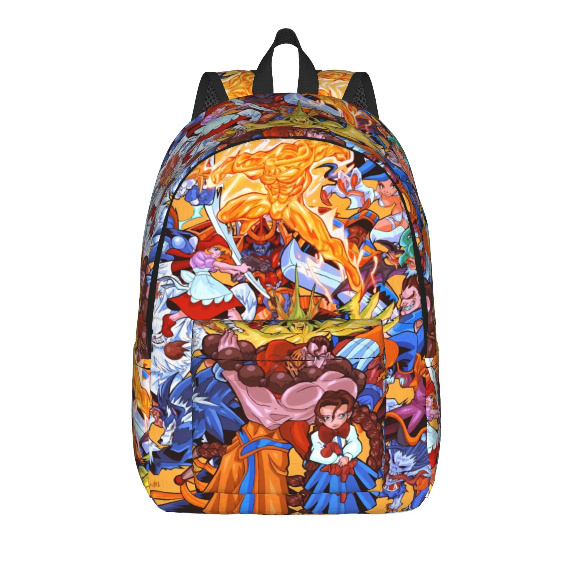 Darkstalkers Anime Print Backpack  Men Polyester Workout Backpacks Large Streetwear High School Bags Rucksack