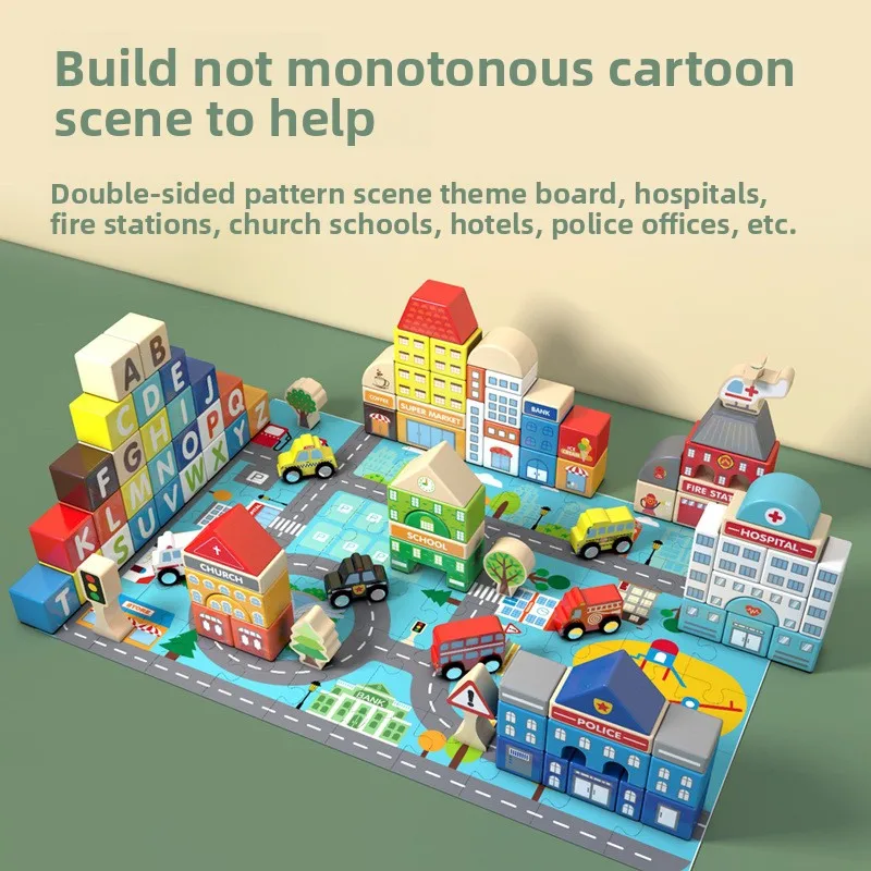 140 kleine houten bouwsteen voor kinderen, gemonteerd speelgoed, grote deeltjes, baby, vroeg onderwijs, educatieve bouwsteen 3-6Y