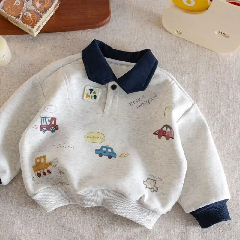 Children's Clothing Boys' And Girls' Tops Polo Collar Sweatshirt Cotton Kids Autumn Casual 2025 New Spring Autumn Long Sleeve