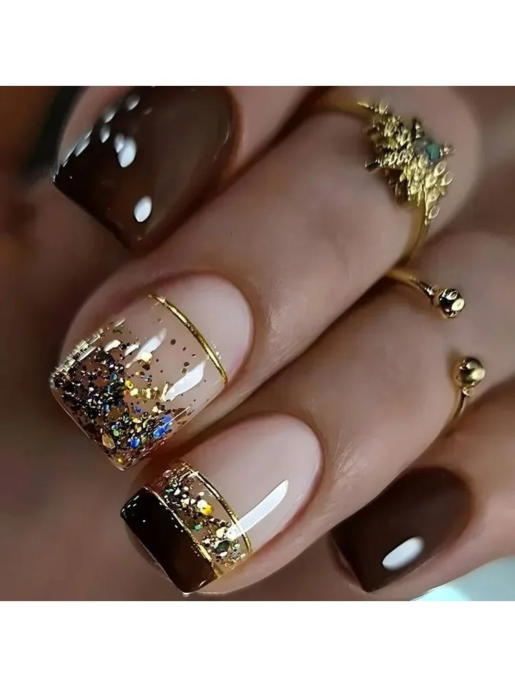 24 pièces Flash faux ongles Taro violet presse sur ongles mode française bord blanc faux ongles couverture complète acrylique ongles ensemble presse Ons