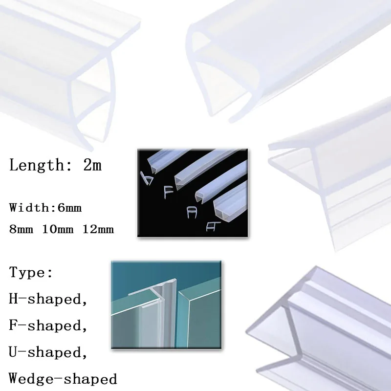 H/F/U Type 6-12mm Adjustable Shower Door Seal Strip,Bath Screen Gaps Waterproof Tape,Glass Door Bottom Seal for Home Improvement
