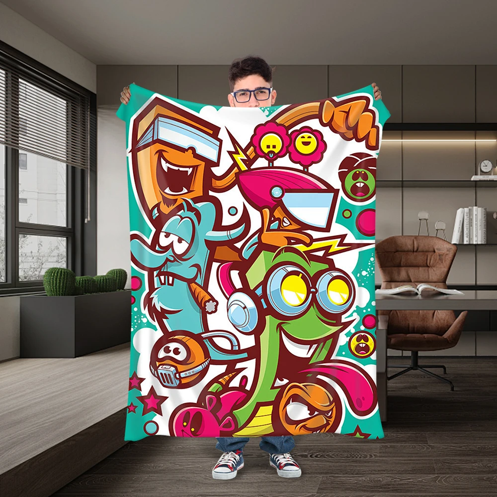 Customized soft and cute graffiti flannel blanket for children, a Christmas birthday gift for Children's Day