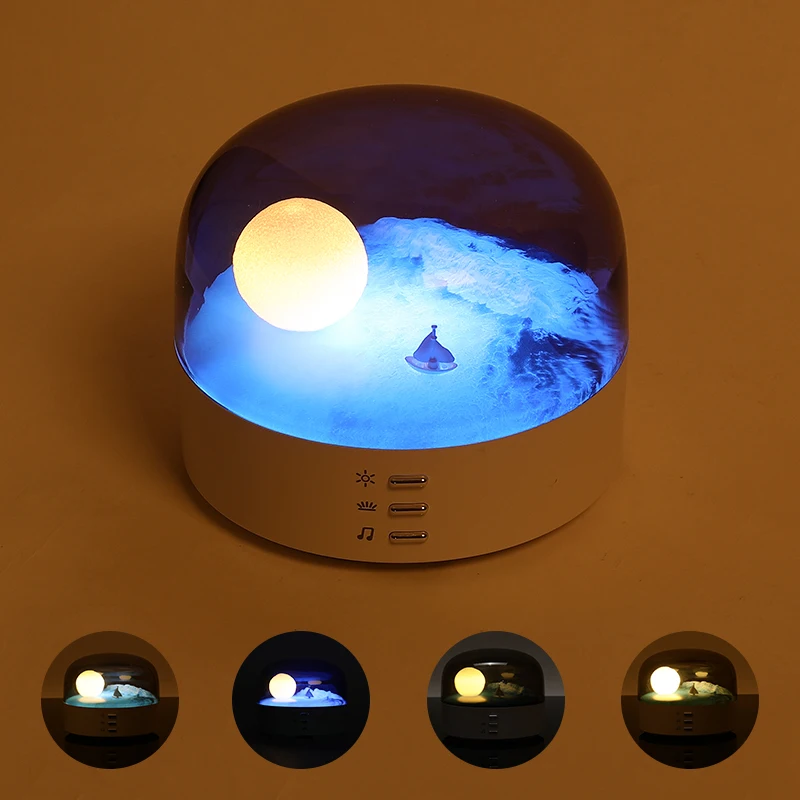 Moon LED Atmosphere Night Light Speaker Bluetooth Rechargeable Dimming Wave Table Lamp Kid Birthday Gift Bedroom Decor