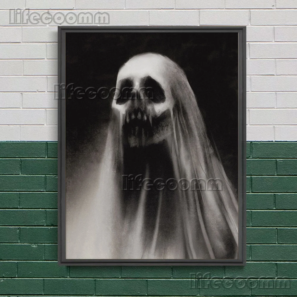 Lunar Demon,Soul Collector,Ghost Of Sorrow,Abstract Wall Art Canvas Painting Creepy Somber Demon Art Poster And Print Home Decor