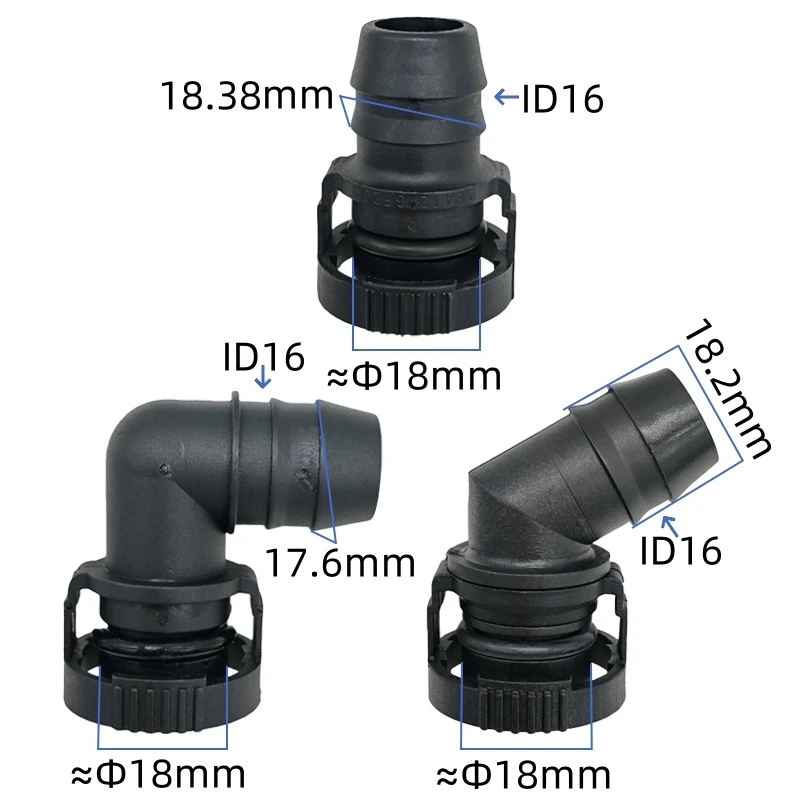 

18mm exhaust pipe joint universal plastic quick connector plastic fittings female connector 180 90 degree for ea888 1pc