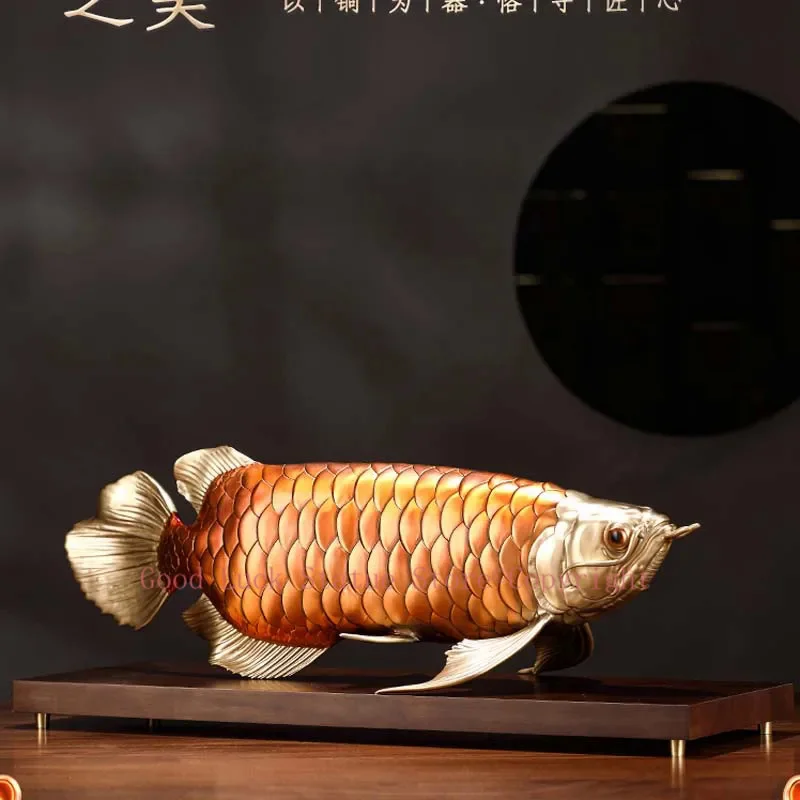 

2024 high grade Good luck Dragon golden Fish Wealth Arowana HOME OFFICE BAR CLUB decoration bring wealth money brass Sculpture