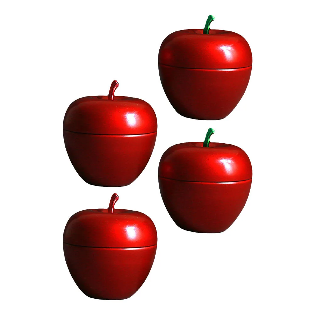 

4pcs Apple Design Tea Canisters Strong Iron Multi-Function Storage Jars Large Caliber Loose Tea Candy Cans Household Kitchen