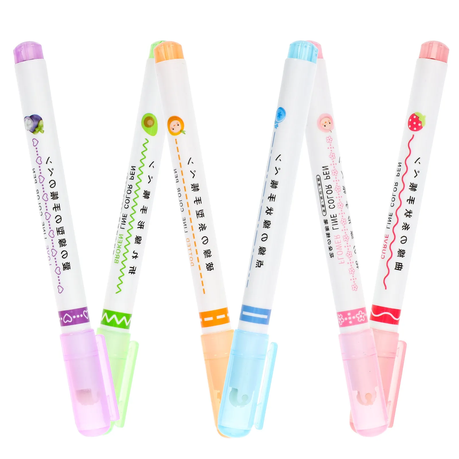 

6Pcs Curve Colored Highlighters ABS Material Note Marking Pens for Student Office Study Highlighting Roller Highlighters