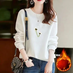 Spring Autumn Round Neck Women's Clothing Lantern Long Sleeve Pullover Plant&Flowers Printing Casual Korean Fashion Tops