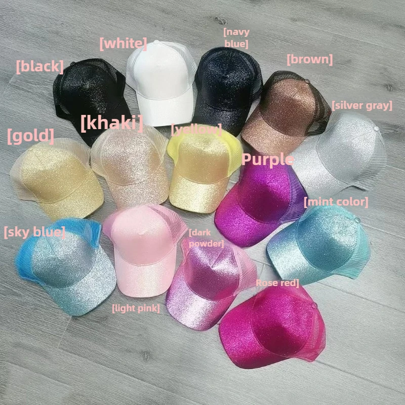 Gorra de béisbol deportiva con brillo de lentejuelas para mujer, sombrero para el sol para primavera y verano, sombrero para correr de malla ajustable, sombreros de moño alto, sombrero para el sol para mujer