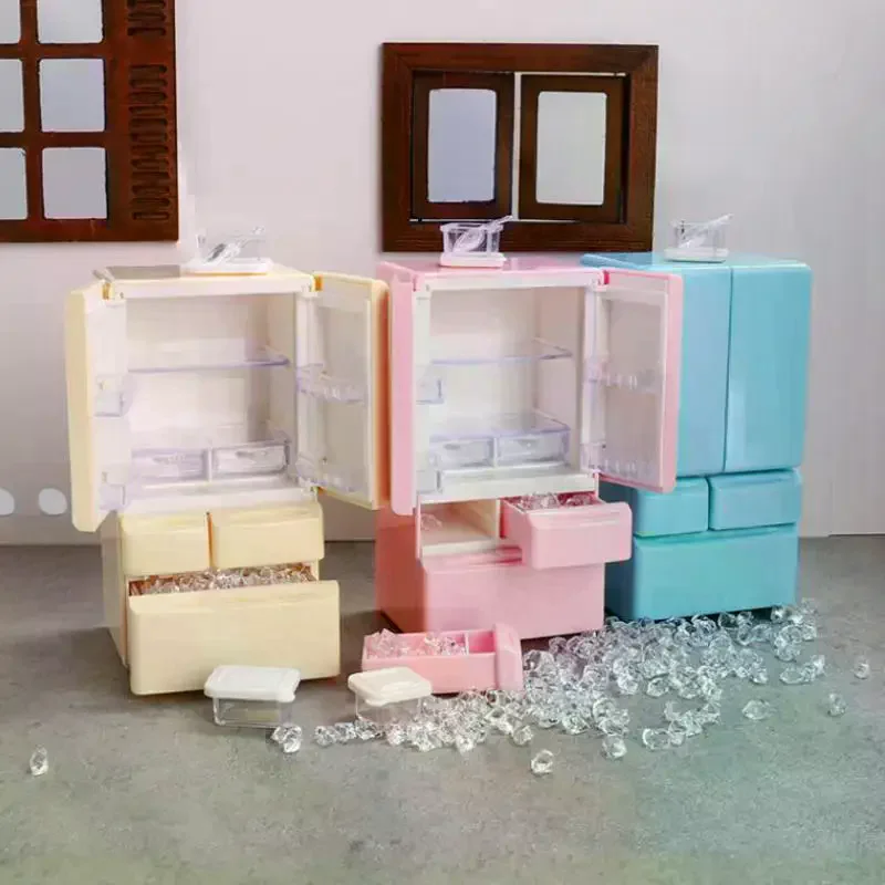 1 Zestaw Miniaturowych Żywności do Zabawy w Kuchnię, Scena z Meblami Kieszonkowymi, Model 1:12, Zabawki do Domku dla Lalek, Kreskówkowy Mini Lodówka