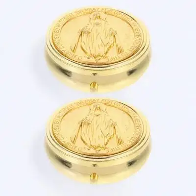 Caja de recuerdo de comunión redonda pequeña de metal, 2 uds., caja de almacenamiento de rosario vintage, organizador de joyas retro para collar, pulsera y anillo