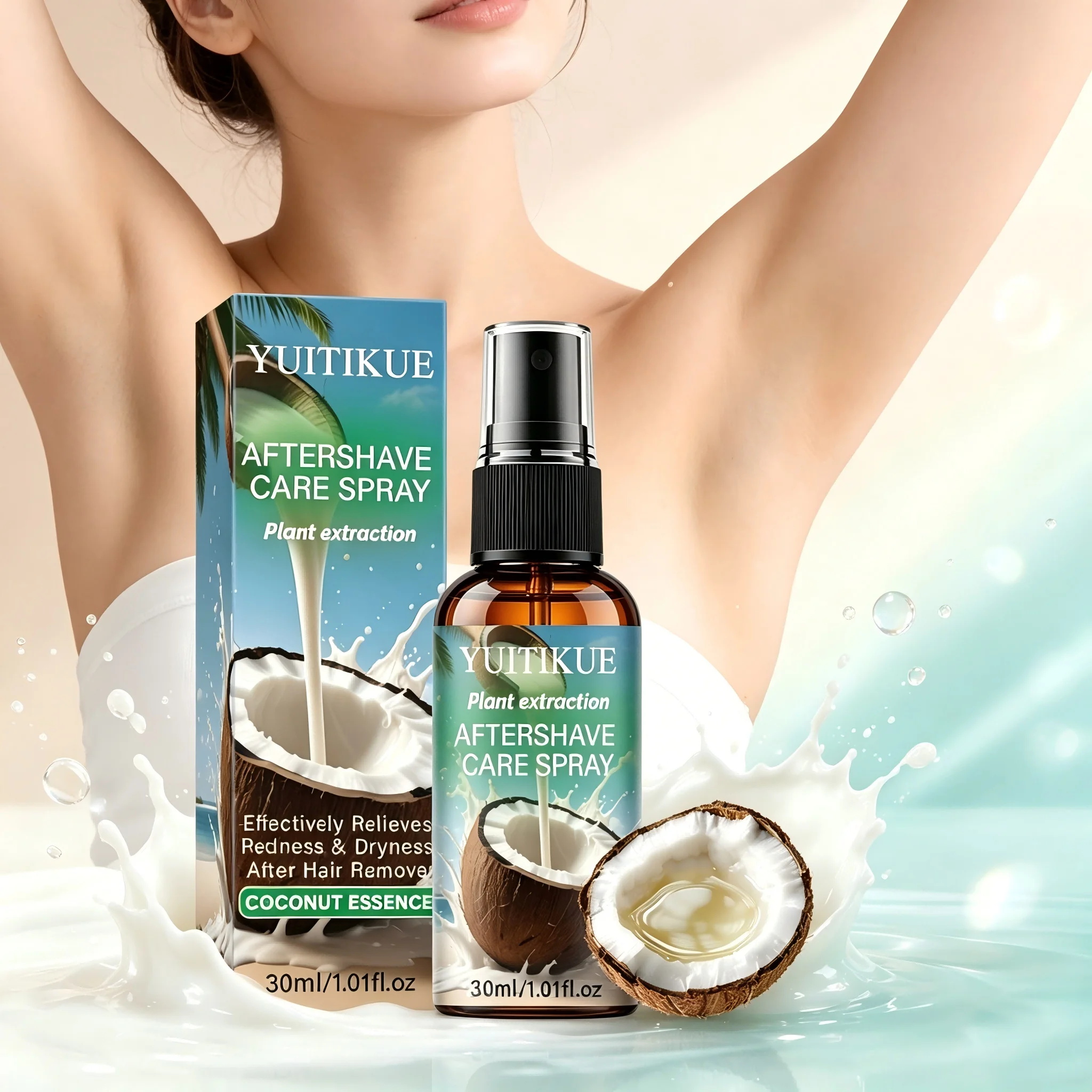 YUITIKUE Coconut Aftershave Care Spray 30ml Plant Extract Relieve Red Dry Skin For Underarm Bikini Area Post Hair Removal
