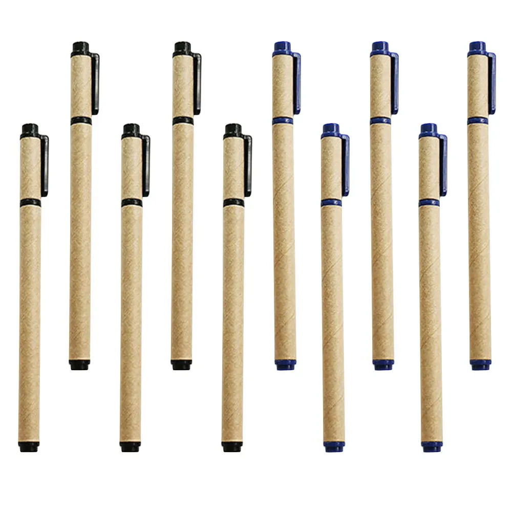 

10 шт., бумажные гелевые ручки, креативная крафт-бочка, черные, синие чернила, письменные журналы, учеба, гелевая ручка, роликовая ручка с подвеской