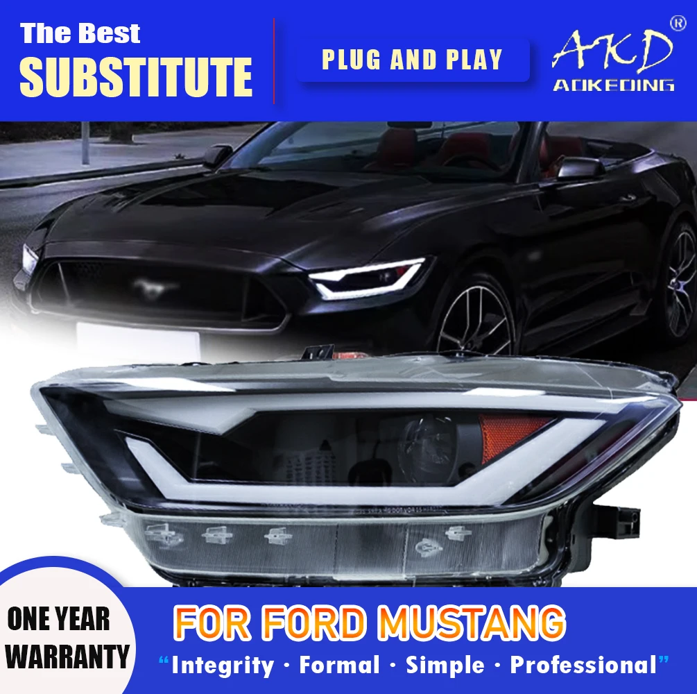 AKD Head Lamp for Ford Mustang LED Headlight 2015-2017 Headlights Mustang DRL Turn Signal High Beam Angel Eye Projector Lens