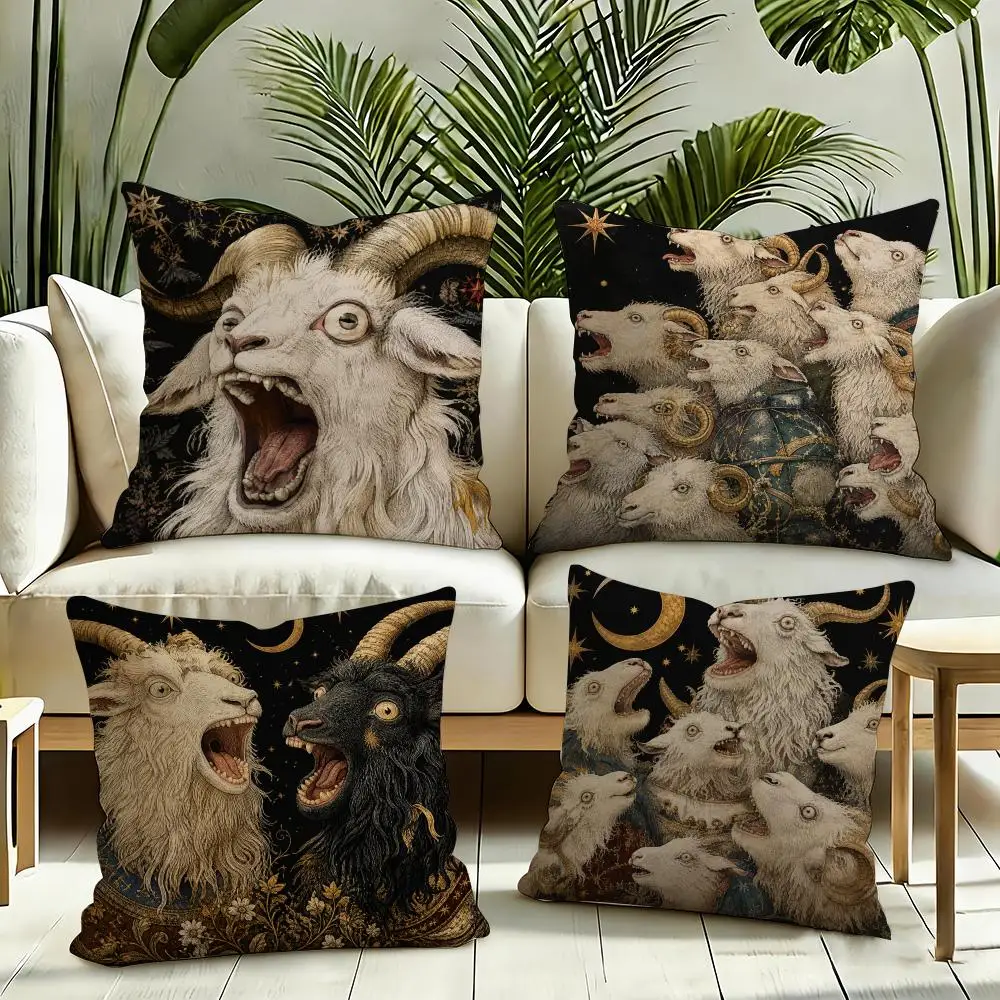Celestial Mythic Goats Cushion Cover Silky Short Plush Invisible Zipper Dustproof Sofa Pillow Case for Home Decor