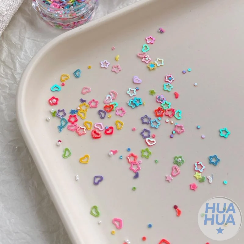 HUA HUA Dopamine – paillettes pour ongles, couleurs mélangées, ajourées, pentagramme en forme de cœur, perles, breloques pour Nail Art, accessoires de décoration pour ongles