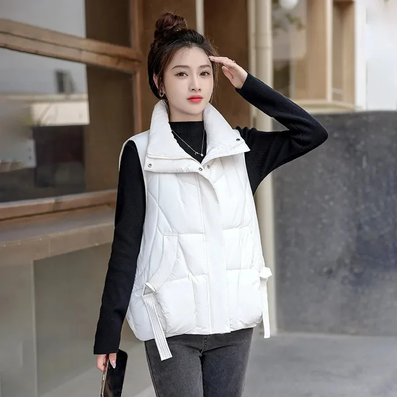 Autumn Winter Women  Loose Slim Cotton Vest Fashionable Versatile Tank top, Western-style Stand Up Collar Korean Shoulder Jacket