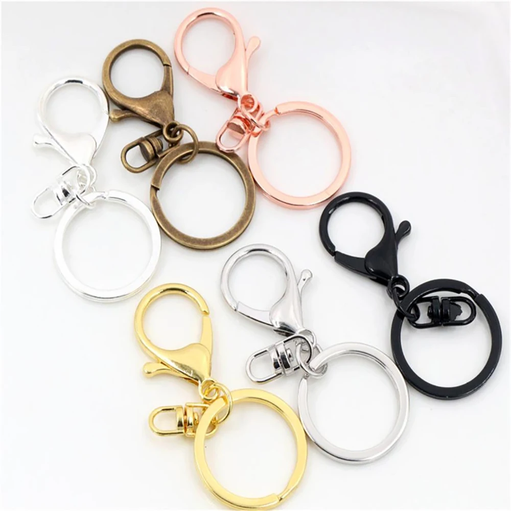 5pcs/lot 30mm Key Ring Long 70mm Popular classic 11 Colors Plated lobster clasp key hook chain jewelry making for keychain