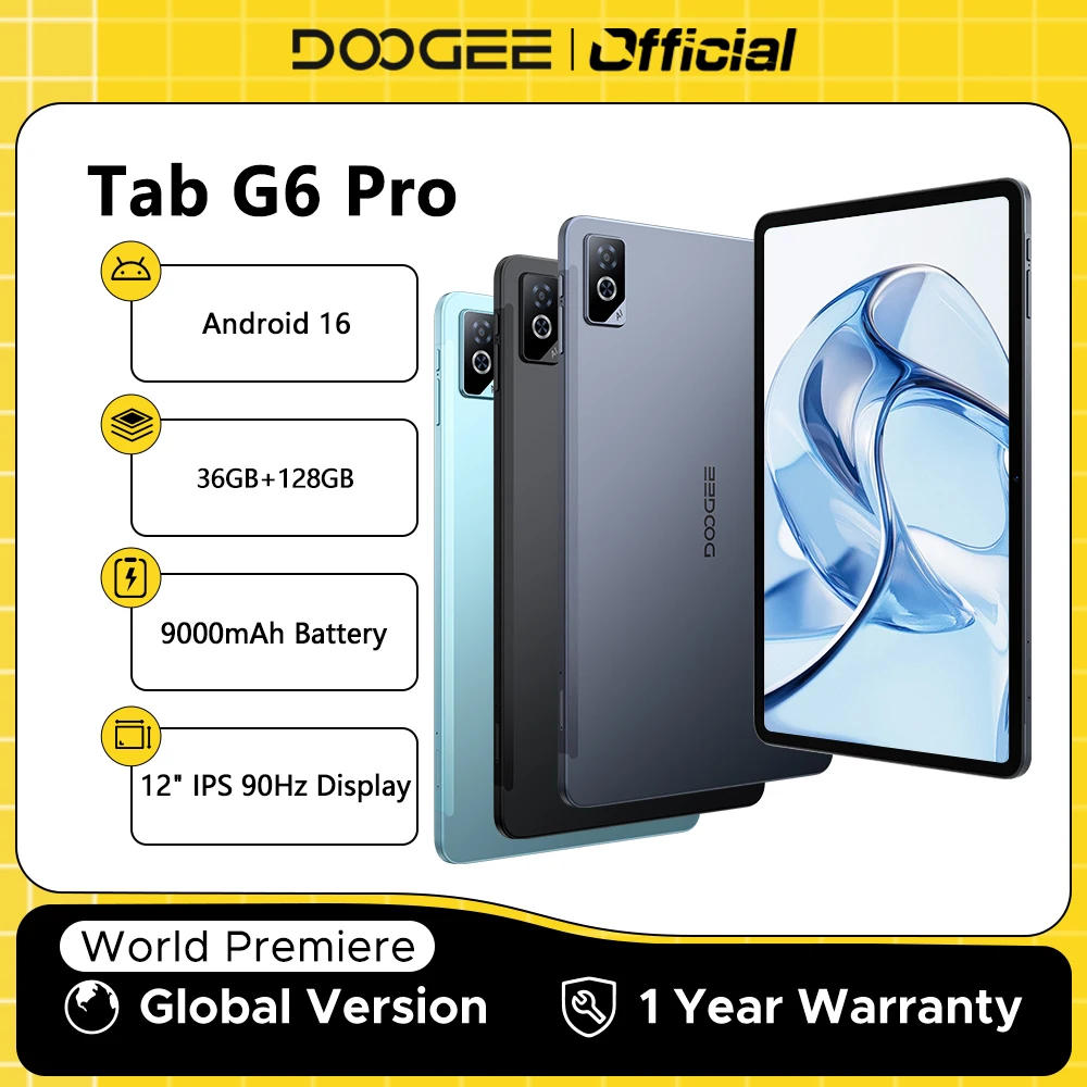 

DOOGEE Tab G6 Pro 2 IN 1 Tablet Android 16 Dual Speakers 12'' 90Hz Display 36GB RAM 128GB 9000mAh Battery Helio G100 Octa Core