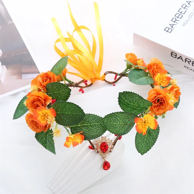 Nowa korona liście Waterdrop Tiara ślubna panna młoda panie sztuczny kwiat Rhinestone Party księżniczka Elf Tiara opaska do włosów biżuteria