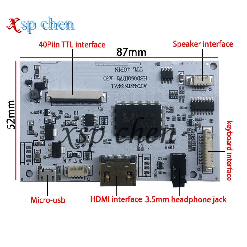 Multi-Purpose LCD Display Controller, HDMI Audio Control Driver Board, HD, 5 ", 800x480, 40Pin