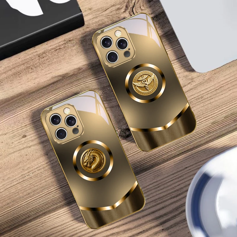 Circular golden eagle For IPhone 17Pro Max 16 17 Pro 15 P ro 14 13 Plus 12 Mini 11Pro Max XR 16E 17 Air Golden glass phone case