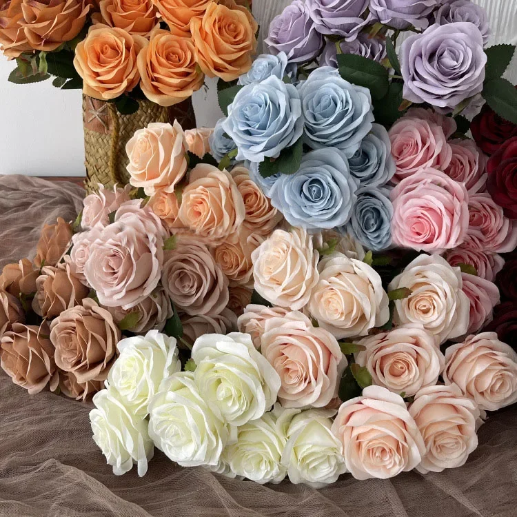 Artificial Silk Rose Bouquet Romantic Wedding Bridal Bouquet Home Garden Desktop Flower Arrangement Photography  Fake Flowers