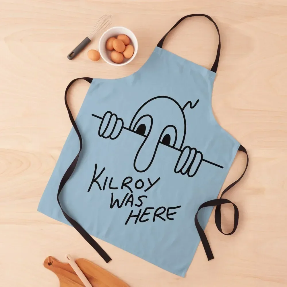 Kilroy Was Here (black letters - blue background) Apron Kitchen Items barber men Kitchen For Women Apron