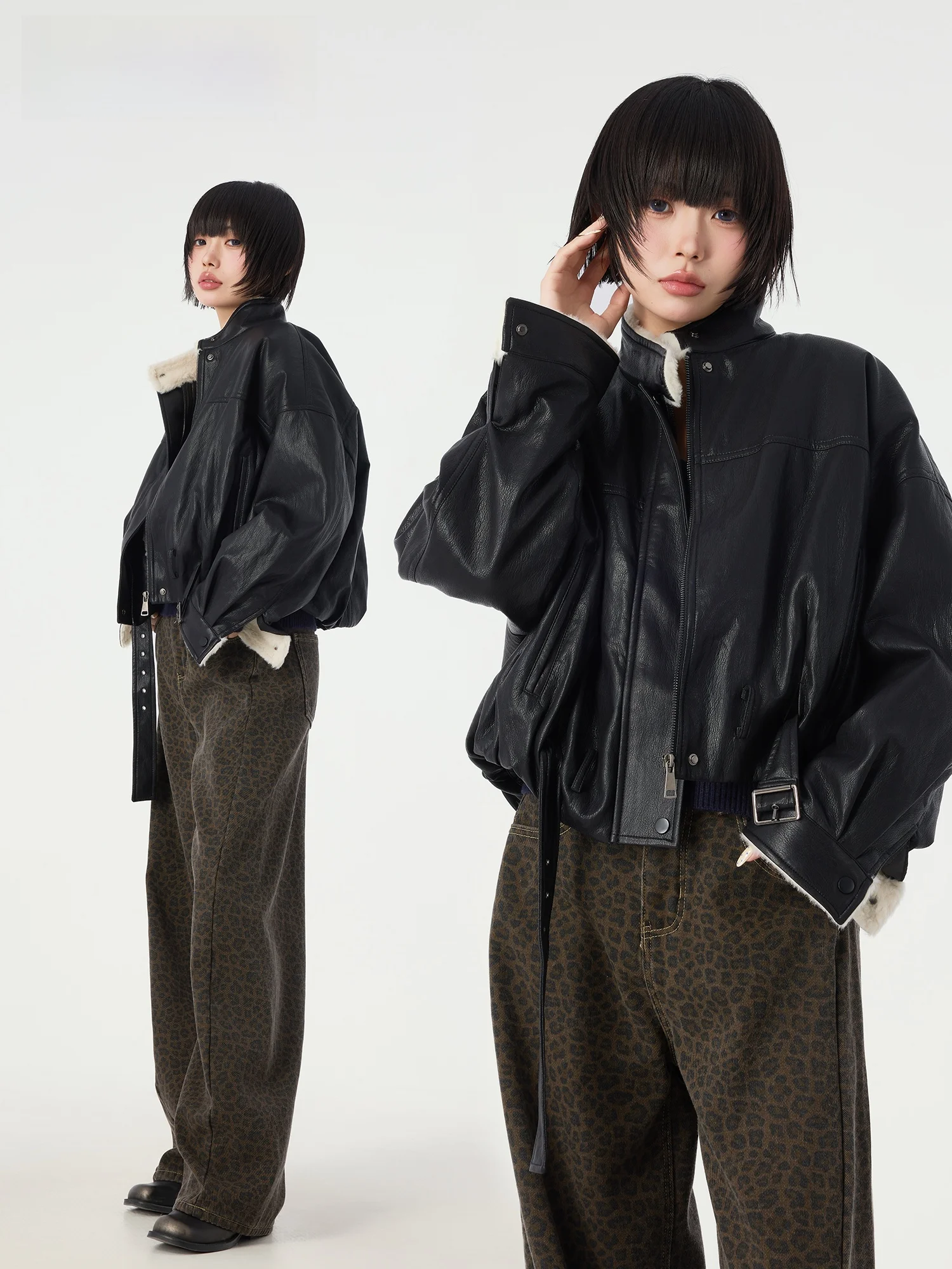 

Новая зимняя женская куртка Didimax в стиле ретро, мотоциклетная, американского кроя, с утяжкой на талии, свободного кроя, короткое пальто