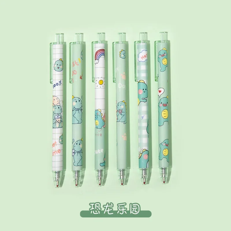 6pcCute Creativiteit 0.5mm Druk Type Hoge Nominale Waarde Schattig Meisje Hart Fee Gas Druk Neutrale Pen Briefpapier Supply