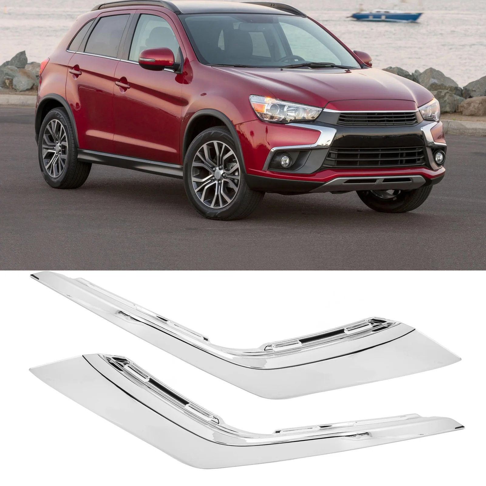 Front Bumper Lower Trim Protective Stylish Rugged Front Bumper Chrome Trim Molding Replacement for Mitsubishi Outlander