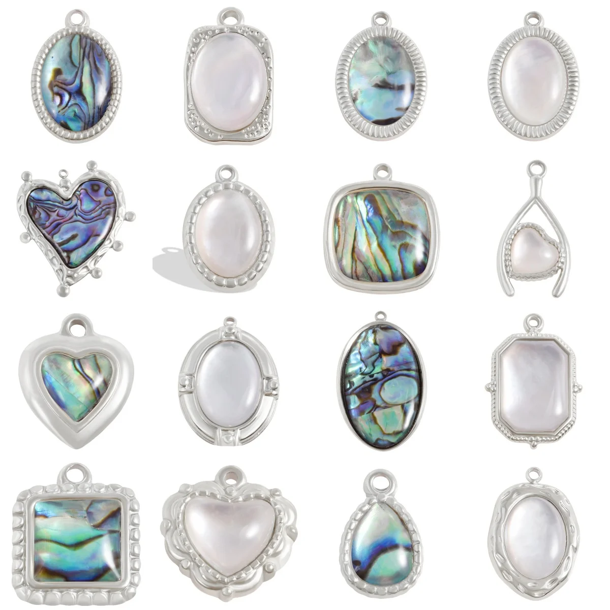 Fashion 5pcs/lot Real Abalone Shell Various Shapes Pendants Stainless Steel Charms DIY Jewelry Findings for Necklace Earrings