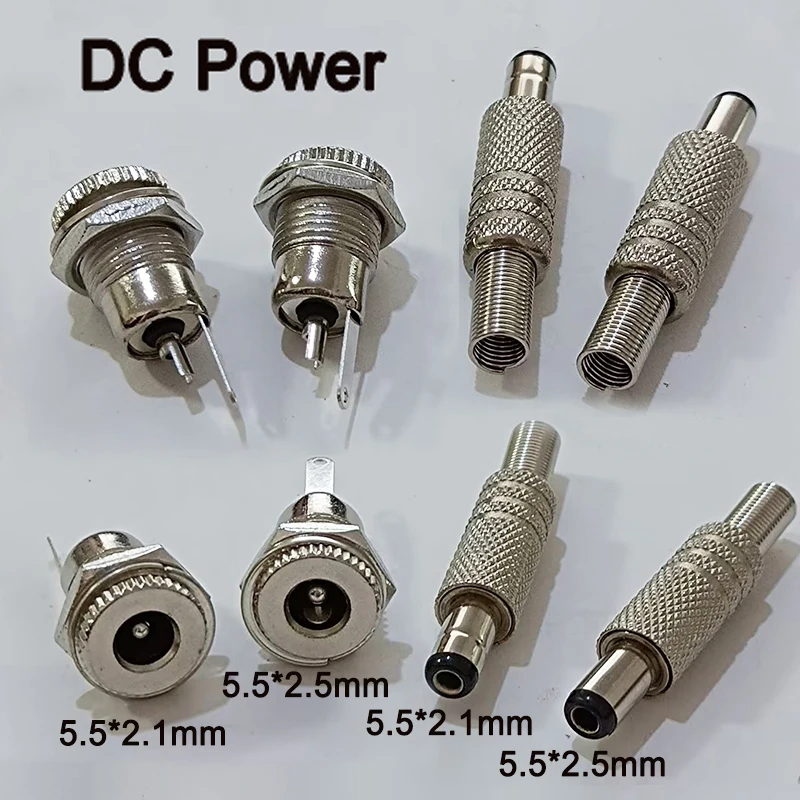 1/5/10PCS DC 5.5x2.5mm 5.5x2.1mm 12V/20V Power Jack Male Plug Female Socket Metal Connector Adapter With Thread Lock