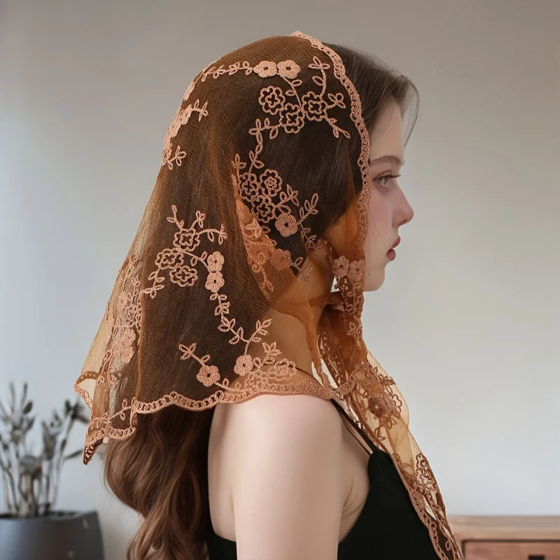 

Lace Embroidered Triangle Scarf Bridal Wedding Veil Fiber Photography Headscarf Travel And Outfit