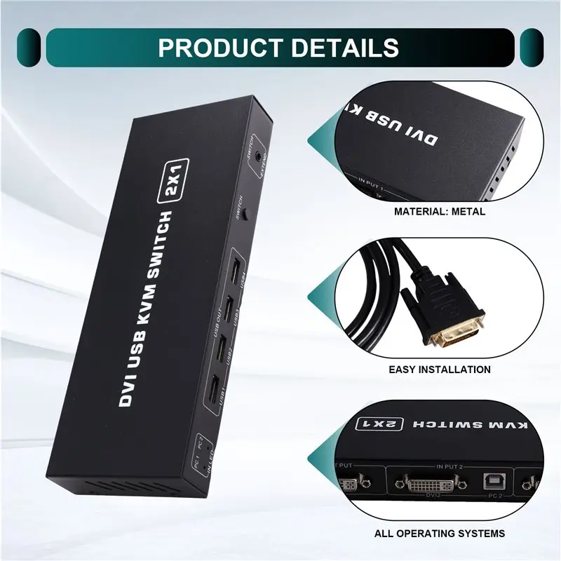 LXYB18B For Display Computer Print Monitor DVI Splitter 1X2 Switch Switcher 2-In-1 4K Two Computers Shared