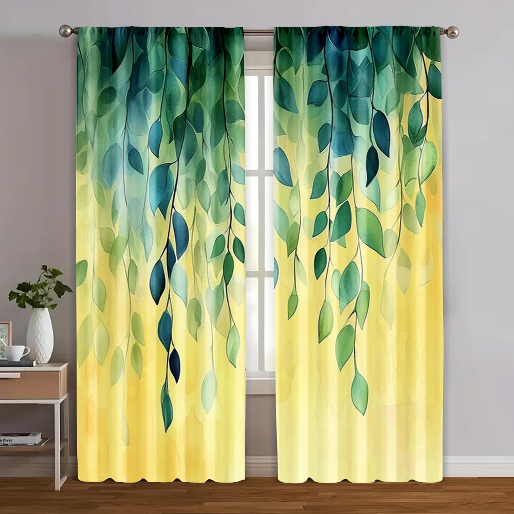 2pcs, Curtains Colorful green plants Versatile Fabric (without rod) Outdoor Decorations Perfect for Living Room, Semi-Sheer