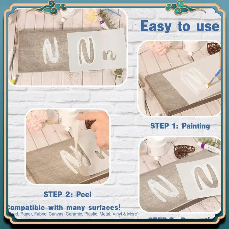 (جديد) - مجموعة رسم حروف أبجدية استنسل الخط مكونة من 50 قطعة - أبجدية استنسل مخطوطة قابلة لإعادة الاستخدام تتضمن حروف وأرقام