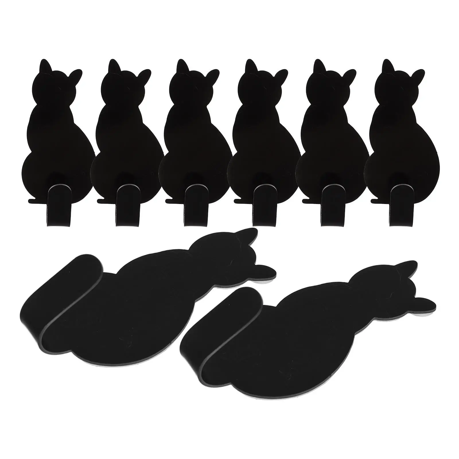 

8 Pcs Stainless Steel Hooks Adhesive Black Cat Shaped Heavy Duty Wall Hangers Waterproof Bedroom Bathroom Kitchen