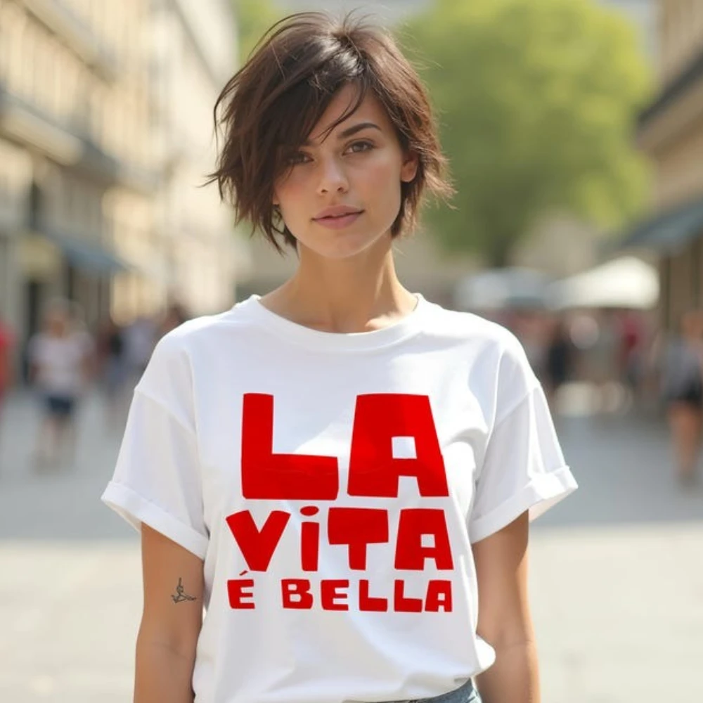 La Vita È Bella camisa italiana La Dolce Vita camiseta la vida es hermosa camisa italiana vacaciones Tops mujeres algodón manga corta