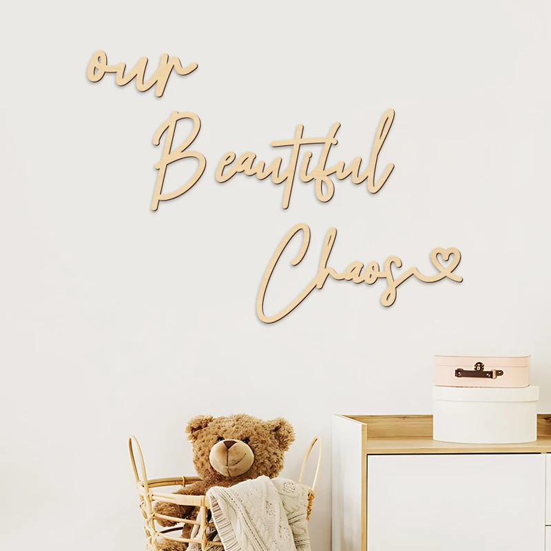 Our Beautiful Chaos Sign Wooden Wall Stickers Wall Art DIY Words Crafts for Home Room Bedroom Above The Bed Wall Decorations