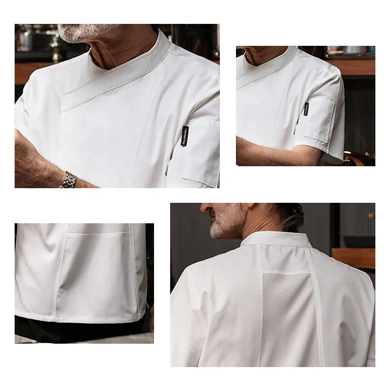 Men White Cook Coat Unisex Short Sleeve Chef Jacket for Summer Head Chef Uniform Restaurant Hotel Kitchen Cooking Clothes